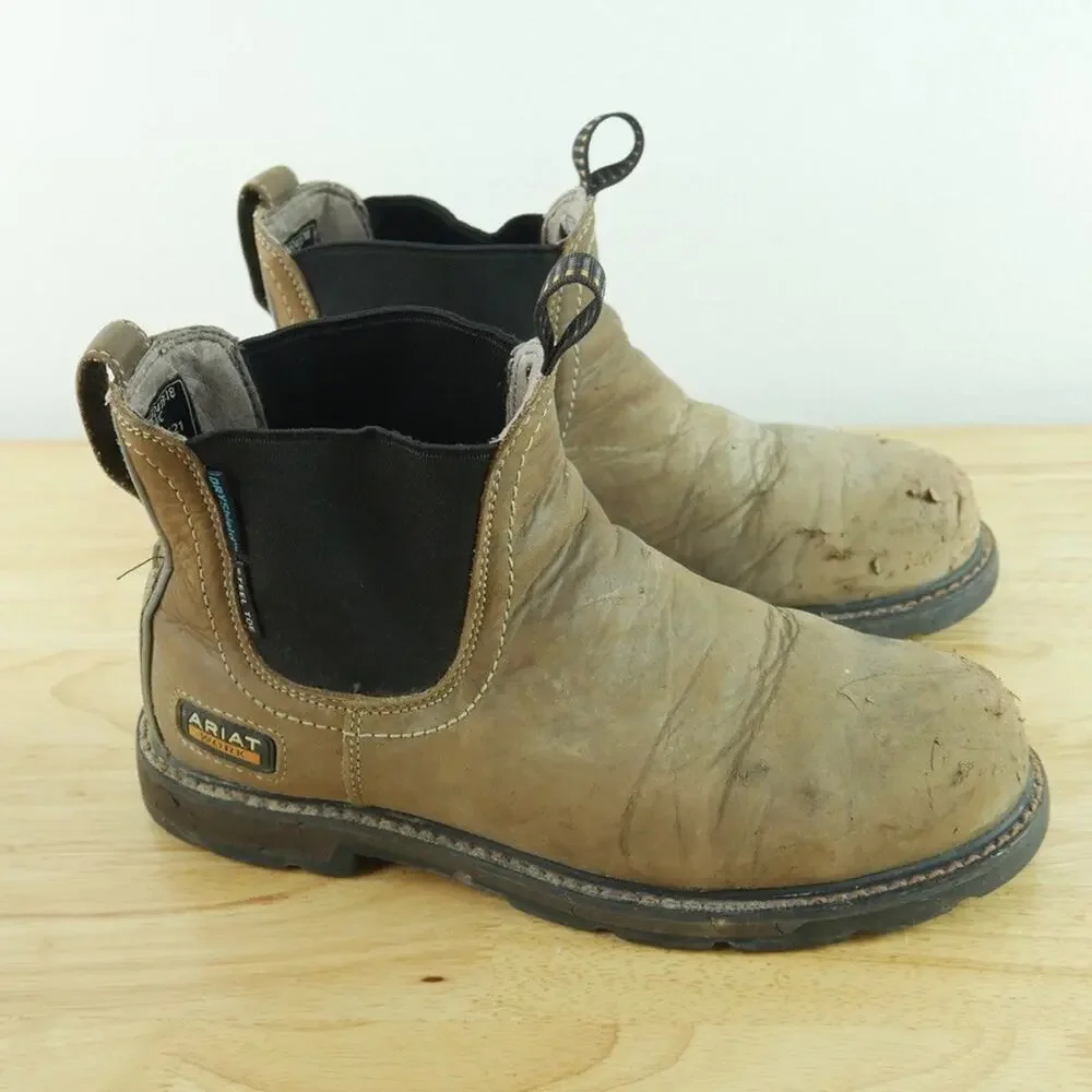 Ariat‎ Mens Boots 8D Brown Leather Turbo Chelsea Waterproof Steel Toe Work Boot